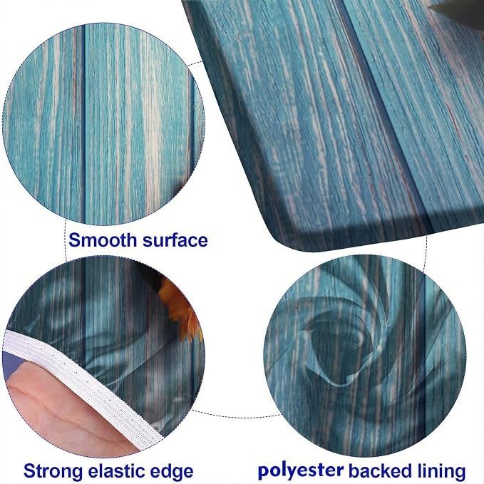 Blue Wood Grain Fitted Picnic Table Cover with Bench Covers, Spring Sunflower Flowers Print Elastic Edge Fitted Table Cover, 3 Pieces Set, 72x28 Inch, Great for Picnic Party Outdoor Patio Use