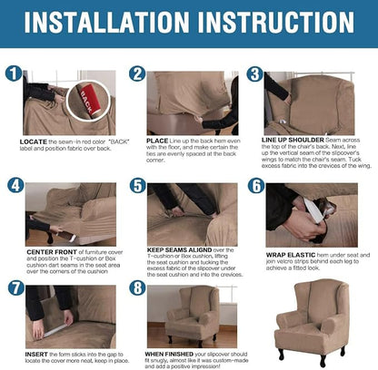 H.VERSAILTEX Wingback Chair Covers Velvet Plush Wing Chair Slipcover 1 Piece High Stretch Wing Back Chair Slipcovers Sofa Cover Furniture Cover with Elastic Bottom, Camel
