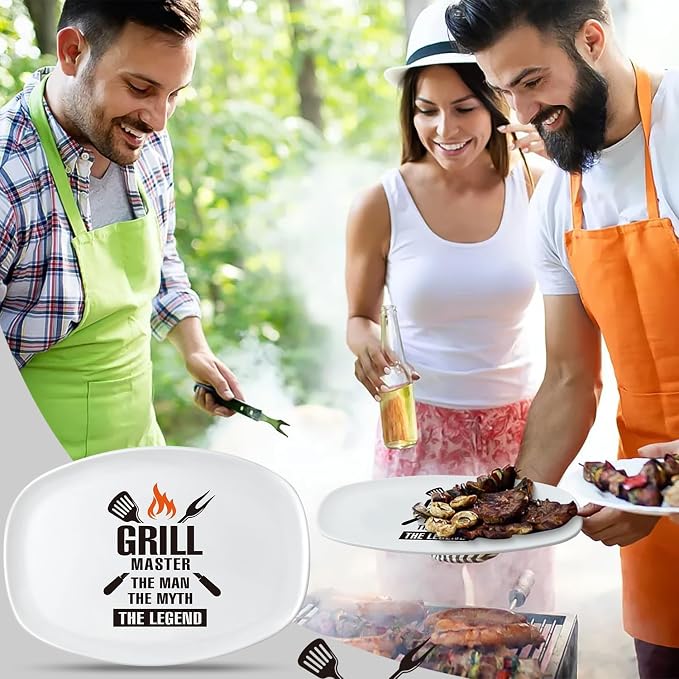 R HORSE Melamine Grill Platter Gift, BBQ White Oval Serving Tray Plate | Christmas, New Year, Birthday Gift for Men, Boyfriend, Husband, Ideal for Appetizer Dessert Charcuterie Outdoor Indoor Party