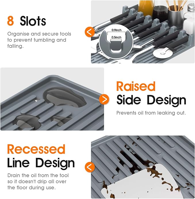 Snuggery Silicone Griddle Tools Mat for Blackstone – Griddle Accessories 16"x11.5" BBQ Spatula Organizer with Drip Pad, Heat-Resistant Grill Accessories for Outdoor Cooking, Gifts for Husband & Men