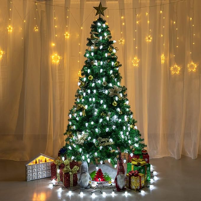 AWQ 100LED 81FT C9 Christmas String Lights Plug in Fairy Twinkle White | Christmas Lights Outdoor 8 Modes Timer Function Waterproof Extendable for Indoor Outdoor Wedding Party Christmas Decoration