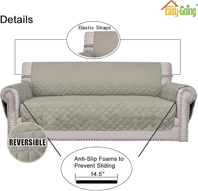 Easy-Going Reversible Couch Cover, 3 Cushion Sofa, Large, Beige/Beige | Machine Washable Slipcover For Dogs, Water Resistant Furniture Mat For Living Room, Non-Slip Sofa Cover, Pet Friendly
