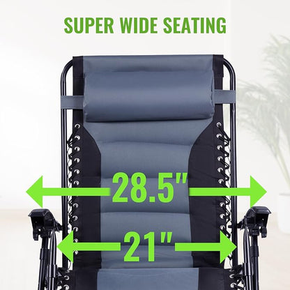Backyard Expressions Deluxe XL Padded Recliner Zero Gravity Chair – Ergonomic Anti-Gravity Lounger with Folding Design, Side Tray, and Adjustable Headrest