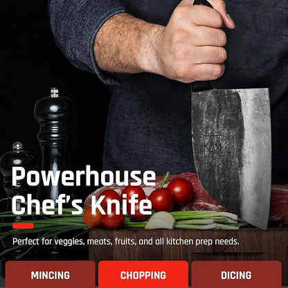 COOLINA Promaja 6" Chef Knife, Hand-Forged High-Carbon Steel, Wide-Blade Multipurpose Kitchen Knife for Slicing, Carving, Chopping, BBQ & Meat Cutting, Full-Tang with Ergonomic Wood Handle