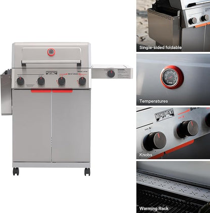 Monument Grills 4+1 Burner Stainless Steel 525 sq.in Propane Gas Grill, 49,000 BTU, Outdoor Mesa 2 Grill with Broil Zone, Side Burner, Foldable Side Shelf, Assembles in 30 Mins, with Trash Can & Rack