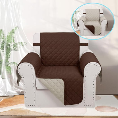 Reversible Recliner Chair Covers, 23" Chair, Brown/Beige | Chair Covers for Living Room with Elastic Straps, Water Repellent, Chair Protectors Covers for Dogs