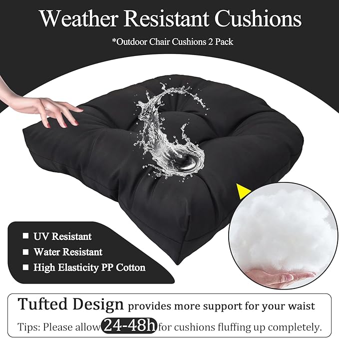 MTMR Outdoor Chair Cushions Set of 2, Patio Furniture Seat Pads, Waterproof | 2Pcs , waterproof cover, PP cotton, u-shaped, no-fading, thick patio seat pads for outdoor wicker furniture in yard, 19x19x4