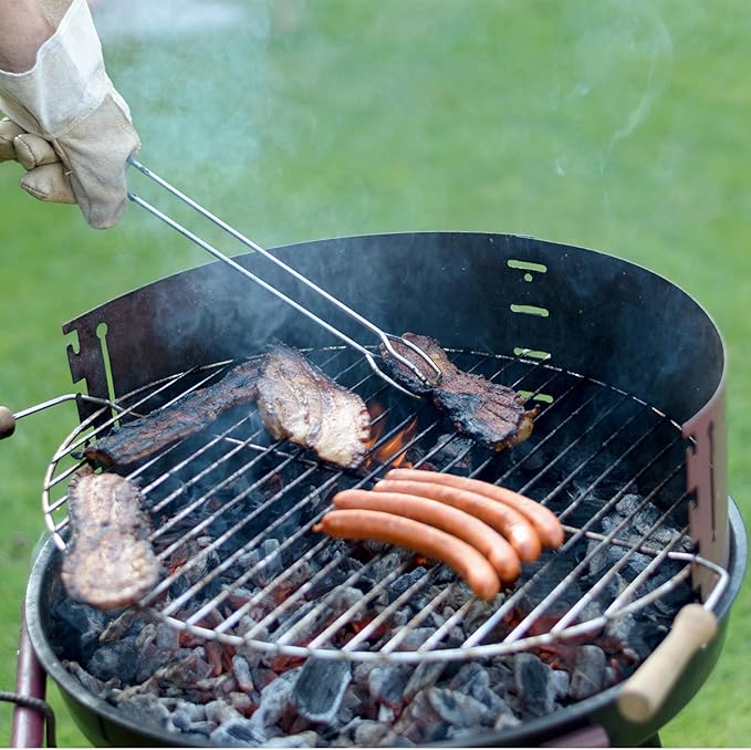 HARFINGTON Stainless Steel Grill 13-inch Round Barbecue Net BBQ Grill Pan Non-Stick Baking Wire Mesh Rack with Handle for Charcoal BBQ Steak