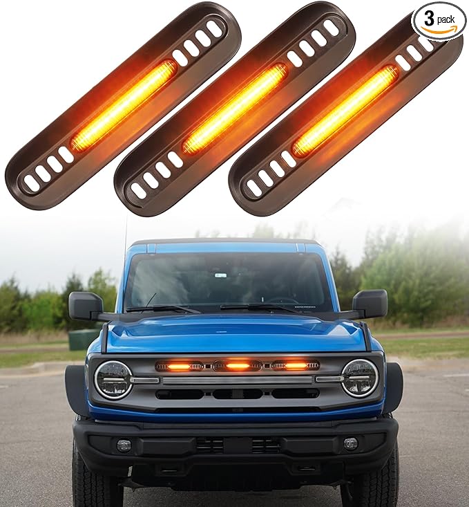Front Bumper Grill Lights for Ford Bronco 2021-2024 LED Marker Head Light Bar Lamps DRL Insert Accessories, Only Fits Big Bend & Outer Bank 2/4 Door (Amber)