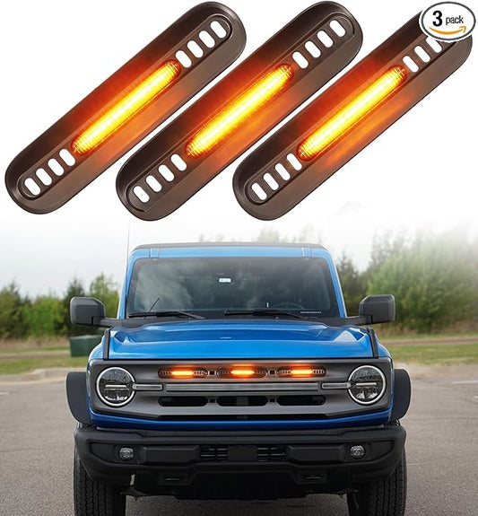 Front Bumper Grill Lights for Ford Bronco 2021-2024 LED Marker Head Light Bar Lamps DRL Insert Accessories, Only Fits Big Bend & Outer Bank 2/4 Door (Amber)