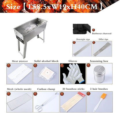 Charcoal Grill Portable BBQ Grill with Legs, Grill Folding Barbecue Grill Charcoal Shish Kebab Grill Stainless Steel Camping Grill for Outdoor Picnic, Patio, Backyard & Camping
