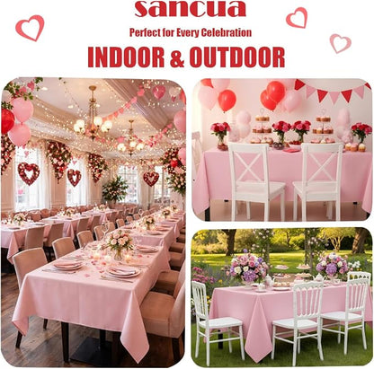 sancua Rectangle Tablecloth - 60 x 102 Inch - Stain and Wrinkle Resistant Washable Polyester Table Cloth, Decorative Fabric Table Cover for Dining Tables, Buffet Parties and Camping, Pink