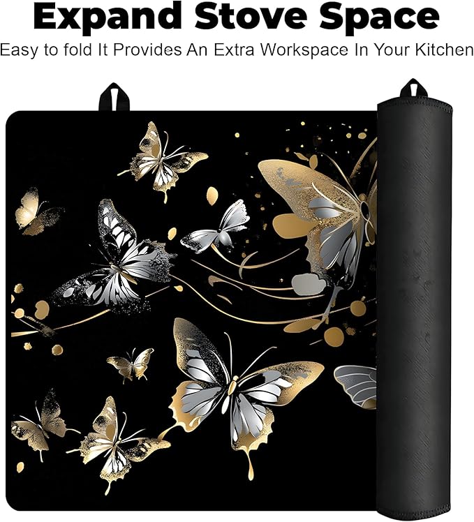 Silicone Glass Stove Top Cover- Mat for Electric Stove Protector with Anti-Slip Rubber Coating Scratch-Resistant XL Dish Drying Mats For Kitchen (Butterfly, 30"L x 21"W)