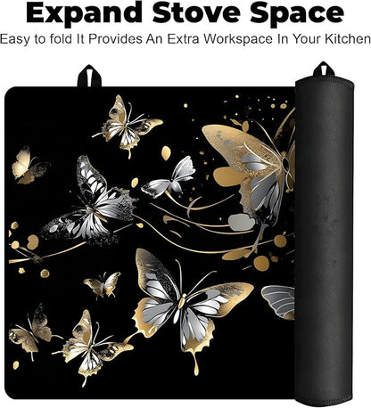 Silicone Glass Stove Top Cover- Mat for Electric Stove Protector with Anti-Slip Rubber Coating Scratch-Resistant XL Dish Drying Mats For Kitchen (Butterfly, 30"L x 21"W)
