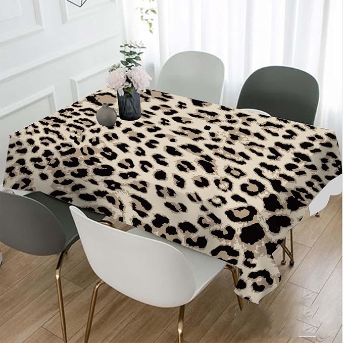 TKS MITLAN Tablecloth Leopard Table Cloth Rectangle Table 60 x 84 Inch Cheetah Skin Tiger Leather Spotted Fur Beige Brown Kitchen Decorations for Home Dinner Party
