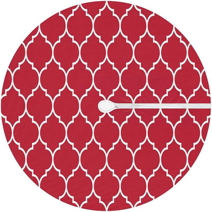 Round Tablecloth with Umbrella Hole and Zipper Moroccan Pattern Outdoor Elastic Fitted Table Cloth 36"-44" Oil-Proof Waterproof Burgundy Red Patio Table Cover for Picnic Party