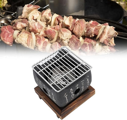 Japanese Style Barbecue Grill Portable Food Charcoal Stove BBQ Plate Household Barbecue Tools Accessories, for Backyard BBQs, Camping Adventures, and Family Gatherings (19.5x18cm / 7.7x7.1in)