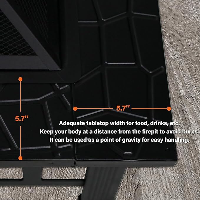 32 Inch Fire Pit Table with Fire Poker & Spark Screen, Outdoor Burning Fire Pits, 3 in 1 Metal Square Firepit Stove for Outside Heating, Bonfire Party, Camping, Patio, Garden