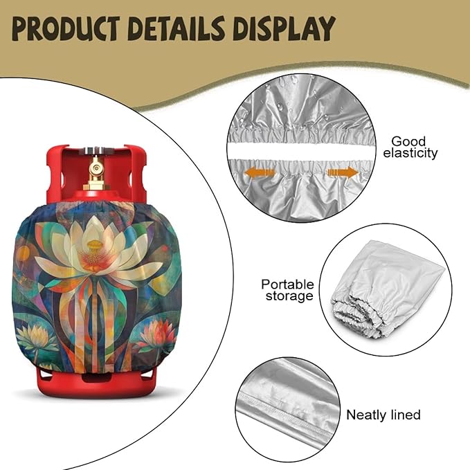 Lotus Flower Propane Tank Cover 20 LB Cylinder Covers for Outdoor and Indoor Use Dustproof Camper Propane Tank Cover