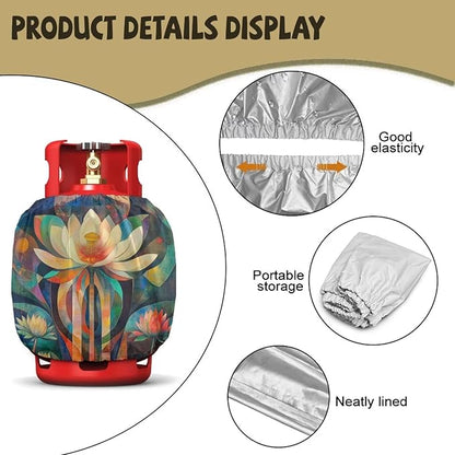 Lotus Flower Propane Tank Cover 20 LB Cylinder Covers for Outdoor and Indoor Use Dustproof Camper Propane Tank Cover