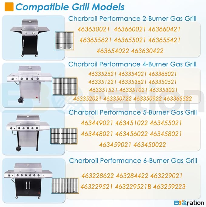 17" Grill Grate and Heat Plate for Charbroil Performance 4-Burner 463352521 | G426-0004-W1 G426-0005-W1 Cooking Grate for Charbroil 463352521 463354021 463365021 463365522, Heavy-duty Cast Iron