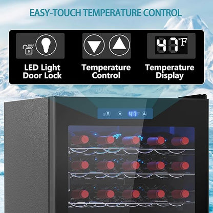 COWSAR 37 Bottle Wine Fridge, Freestanding Commercial Beverage Refrigerator with Smart Temp Control, 4.45 Cu.Ft Mini Fridge Wine Cooler with Child Lock& Wavy Wire Shelves for Kitchen Bar, Black