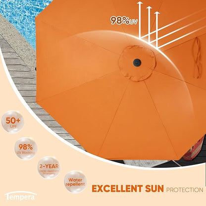 Tempera Patio Market Outdoor Table Umbrella with Push Button Tilt and Crank, Large Sun Umbrella with Sturdy Pole & Fade Resistant Canopy, Easy to Set