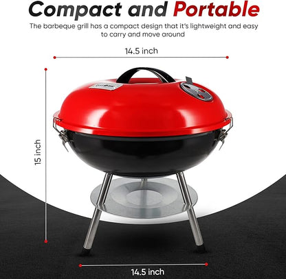 Gas One – 14-inch Portable Barbecue Grill with 3-Point Locking Lid for Heat Preservation – Dual Venting System – Small Charcoal Grill for Backyard, Camping & Cuisinart CGS-W13 Wooden Handle Tool Set