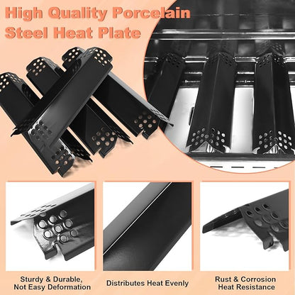 Grill Parts for Nexgrill 720-0830H 720-0830 720-0830D 720-0830T 730-0830MB 730-0830H Cast Iron 17" Cooking Grates, Porcelain Steel Heat Plates, Burner Replacement Kit for Home Depot Nexgrill 4 Burner