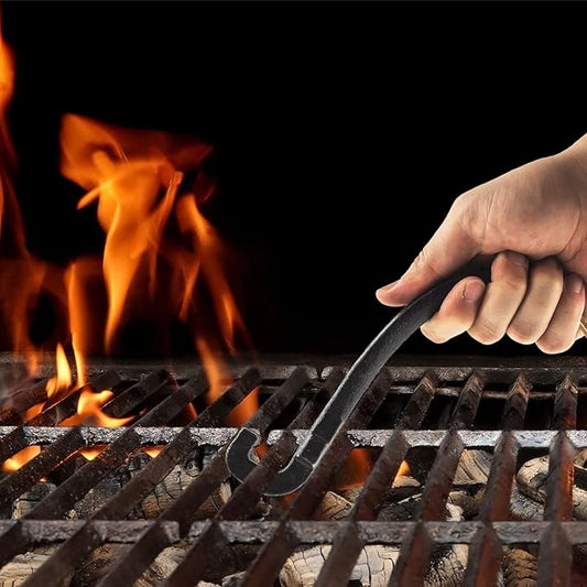 AJinTeby Grill Grate Lifter Cast Iron Universal Cooking Grid Lifter for Most Charcoal, Gas Grills,Compatible with BGE Grills, Fits Kamado Grills, Cast Iron Grate Lifter