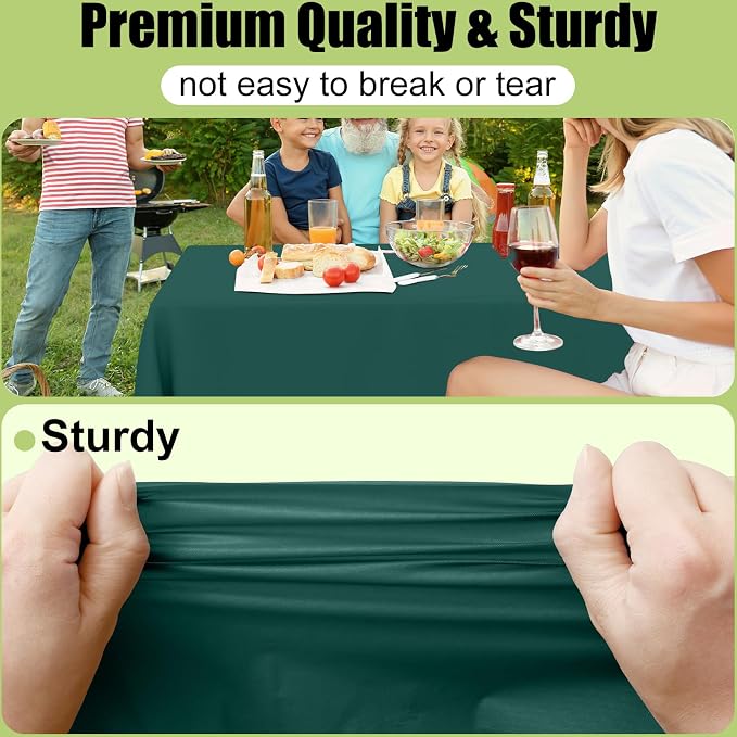 Smiry Disposable Table Cloth - 15 Pack, 54 x 108 Inch Waterproof Rectangle Tablecloths for Parties, Decorative Plastic Table Cover, Leakproof & Sturdy, Christmas Green