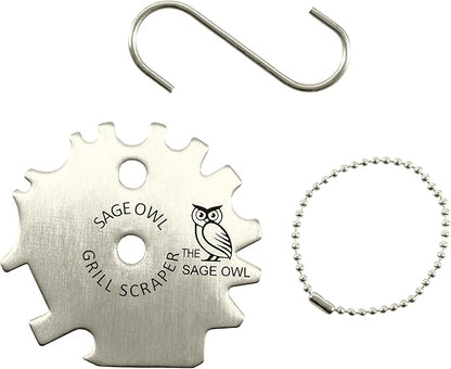 Sage Owl Bristle-Free Stainless Steel BBQ Grill Scraper – Safe Universal Grill Cleaner for Outdoor Grills, Smoker Accessories, Kitchen Gadgets, and Grilling Tools Cooking Stocking Stuffers for Men