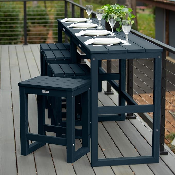 highwood Monroe 6-Piece Counter Height Modern Balcony Set, 2 Tables and 4 Stools, Federal Blue