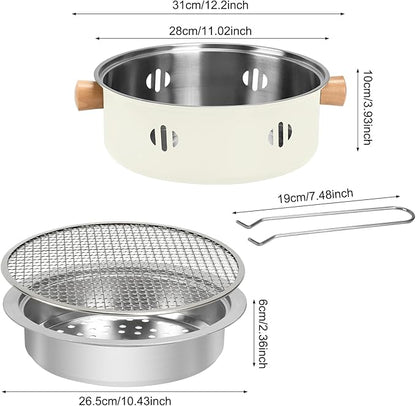Portable BBQ Charcoal Grill, Mini Tabletop Charcoal Grill Outdoor Multifunctional Round Korean Barbecue Grill for Camping Picnic Beach Party Cooking (Beige)