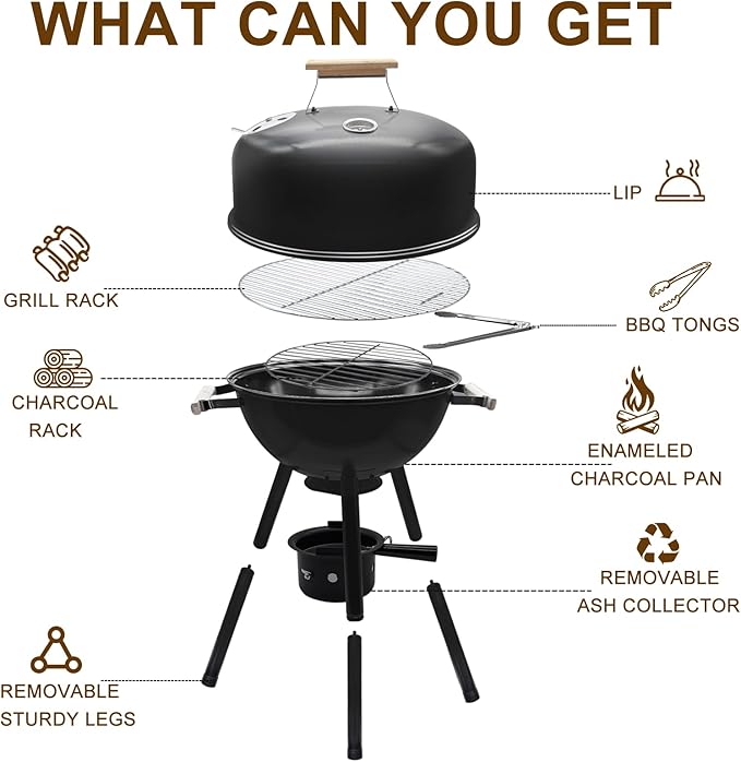 Portable Charcoal Grill with Removable Legs (17 Inch)