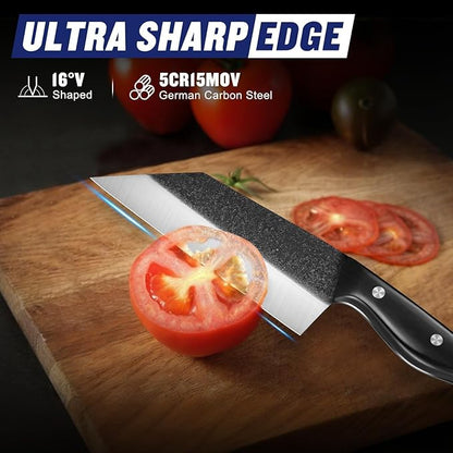 SSGP Butcher Knife Set of 5- Japanese Knife Set for Meat Cutting, Hand Forged Viking Knives Sets with Meat Cleaver, Heavy-Duty Kitchen Knives Sets for Bone BBQ Vegetable, Gifts for Men