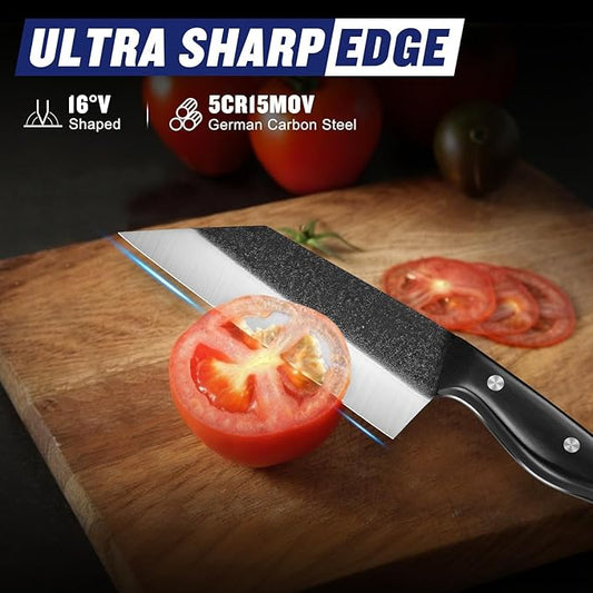 SSGP Butcher Knife Set of 5- Japanese Knife Set for Meat Cutting, Hand Forged Viking Knives Sets with Meat Cleaver, Heavy-Duty Kitchen Knives Sets for Bone BBQ Vegetable, Gifts for Men