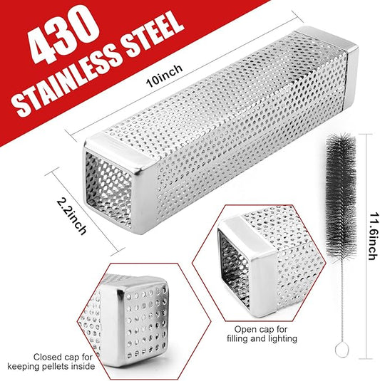 Smoke Tube for Pellet Grill, 4 Hours of Billowing Smoke, Stainless Steel Pellet Smoker Tube for All Grill or Smoker, Hot or Cold Smoking (10-inch-2 Pcs)