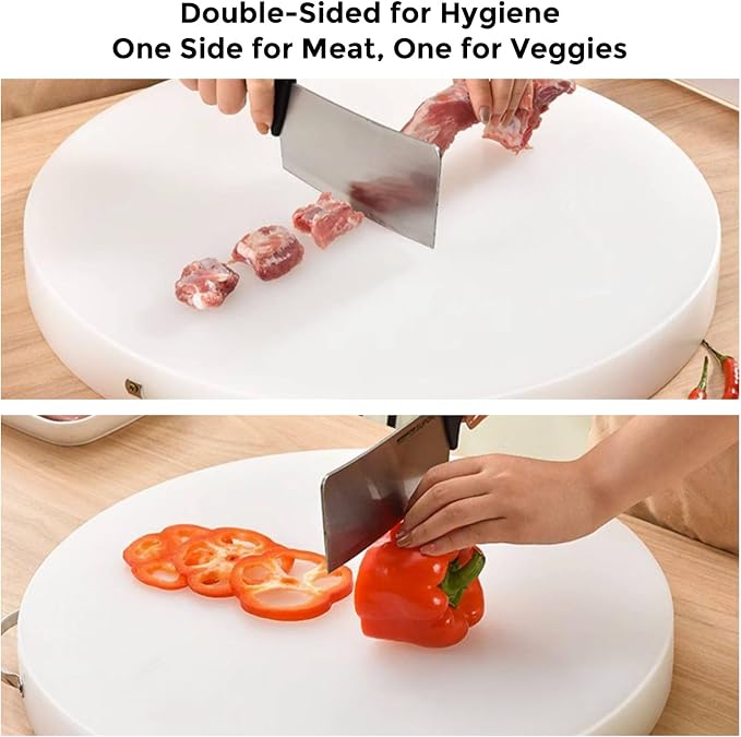 18.9" Round Plastic Cutting Board, 3" Extra Thick Commercial Grade Butcher Board, Food-Grade PE Chopping Block for Meat Cutting, Butchering, BBQ Prep & Restaurant Kitchen Use