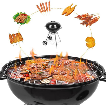 18" Portable Charcoal Grill with Wheels and Storage Holder, Barbecue Grills Steel BBQ Grill for Garden Party Picnic Hiking Travel Backyard Cooking, Easy to Assemble, Asadores de Carbon (Black)