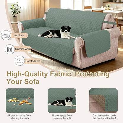 Reversible 45" Small Loveseat Sofa Covers, Green/Taupe | Loveseat Covers for Dogs Water Repellent, Friendly Furniture Protector with Elastic Straps for Living Room