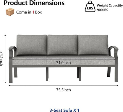 ALAULM Aluminum 3-Seat Patio Furniture Set, Metal Outdoor Furniture Sectional Sofas w/5.1" Cushions for Patio, Backyard, Poolside-Grey