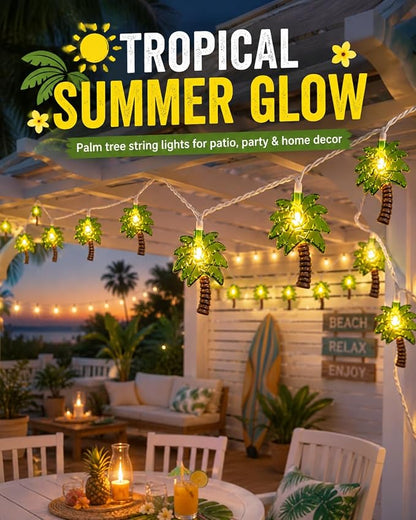 Palm Tree String Lights, Summer Patio String Lights with 10 Palm Tree Light | 8.5Ft Plug in Indoor Fairy Lights for Outdoor Indoor Beach Tropical Party Bedroom Birthday Decor, White Wire