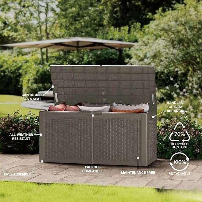 180 Gallon Resin Large Deck Box Organization and Storage Box for Patio, Outdoor Cushions, Garden Tools, Gray