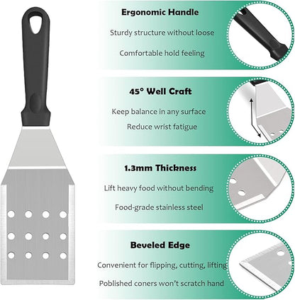 Griddle Accessories Kit of 20, HaSteeL Heavy Duty Metal Spatula Set, Stainless Steel Teppanyaki Tools for Flat Top, Barbecue Grilling Indoor & Outdoor, Melting Dome, Burger Turner, Dishwasher Safe