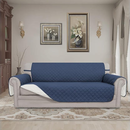 Easy-Going Reversible Couch Cover, 3 Cushion Sofa, Large, Dark Blue/Ivory | Machine Washable Slipcover For Dogs, Water Resistant Furniture Mat For Living Room, Non-Slip Sofa Cover, Pet Friendly