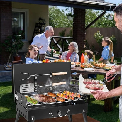 Portable Foldable Charcoal Grill Tabletop BBQ Suitcase with Grill Shelf Carry Bag Desktop Compact Charcoal Grill for Outdoor Camping and Picnic Grilling 16.7x10x17.7in (Black)