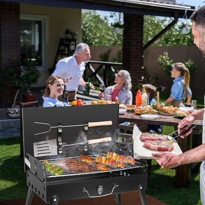 Portable Charcoal Grill for Outdoor Cooking–Foldable BBQ Grill with Adjustable Height, Removable Ash Catcher & Compact Storage Bag, Ideal for Camping, Picnics, Backyard Grilling, 16.7x10x17.7in
