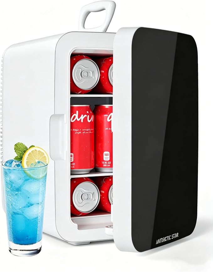 Antarctic Star Mini Personal Fridge Cooler, 10L Portable Compact Refrigerator, 2.6 Gal Small Cooler with AC/DC Adapters for Beverages, Food, Skincare, Bedroom, Office, Dorm Room, or Cabin, White