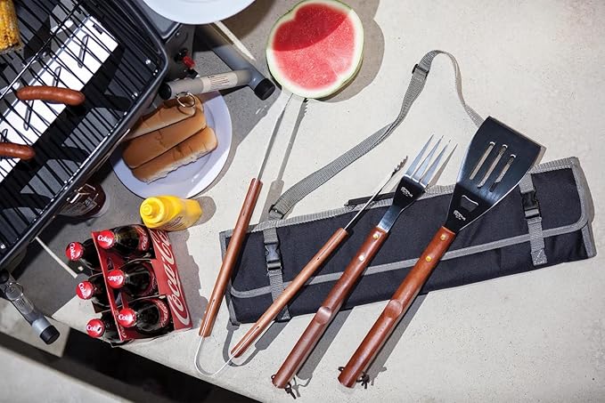 Picnic TIME NFL 3-Piece BBQ Tote & Grill Accessories Set, Outdoor Gril Set with Case, BBQ Spatula, BBQ Fork, and BBQ Tongs, (Black with Gray Accents)
